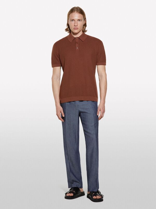 %100 Pamuk Triko Polo T-Shirt Erkek Kahverengi Polo - 325P1094S300M