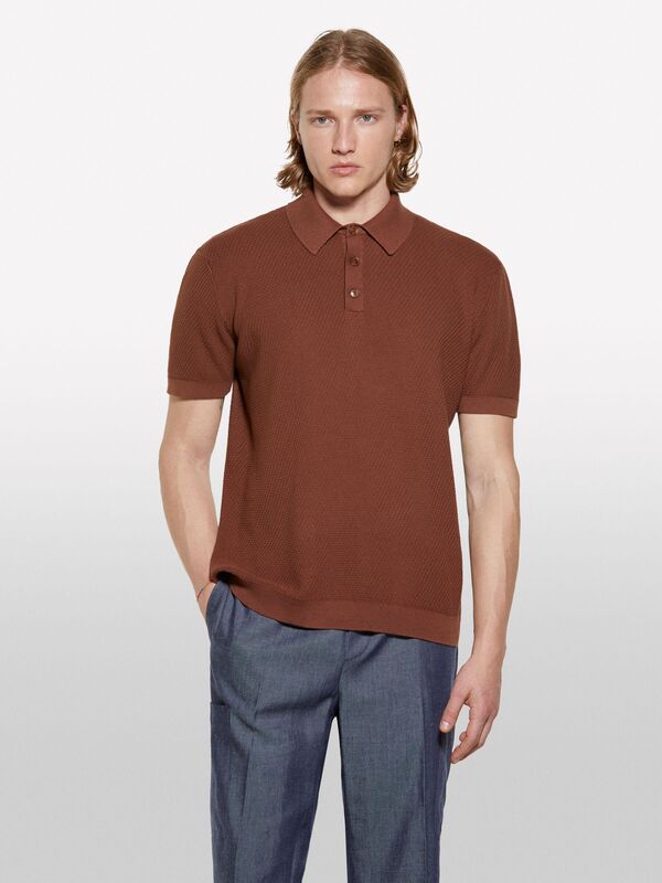 %100 Pamuk Triko Polo T-Shirt Erkek Kahverengi Polo - 325P1094S300M