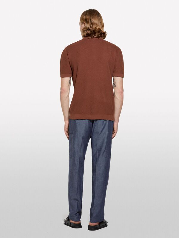 %100 Pamuk Triko Polo T-Shirt Erkek Kahverengi Polo - 325P1094S300M