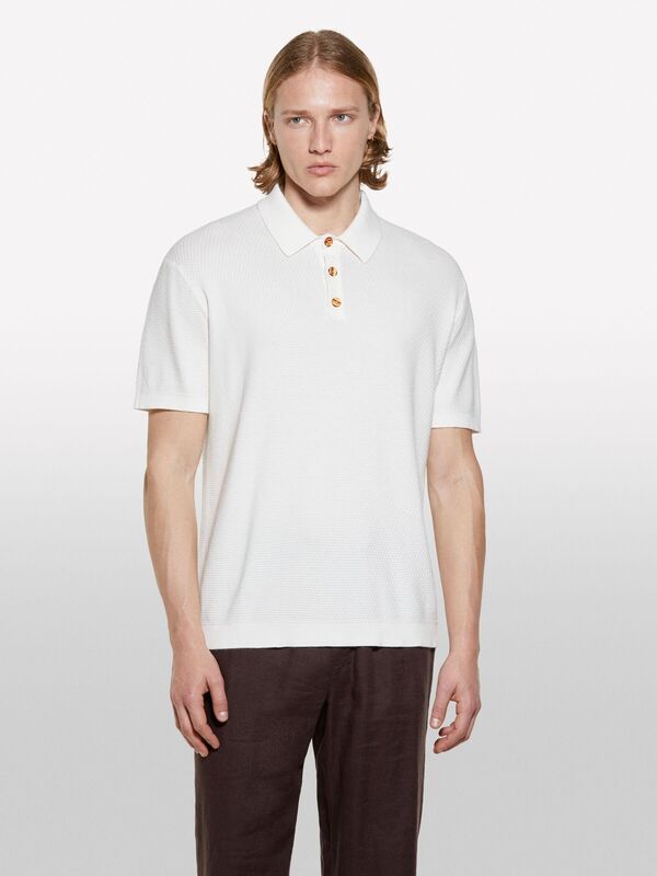 %100 Pamuk Triko Polo T-Shirt Erkek Krem Polo - 325P1094S300M