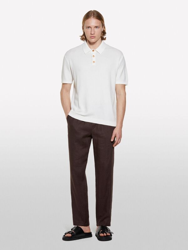 %100 Pamuk Triko Polo T-Shirt Erkek Krem Polo - 325P1094S300M