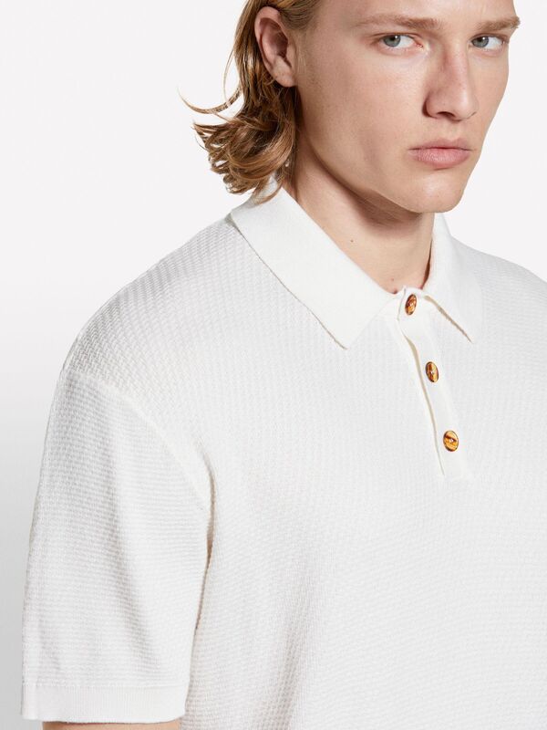 %100 Pamuk Triko Polo T-Shirt Erkek Krem Polo - 325P1094S300M