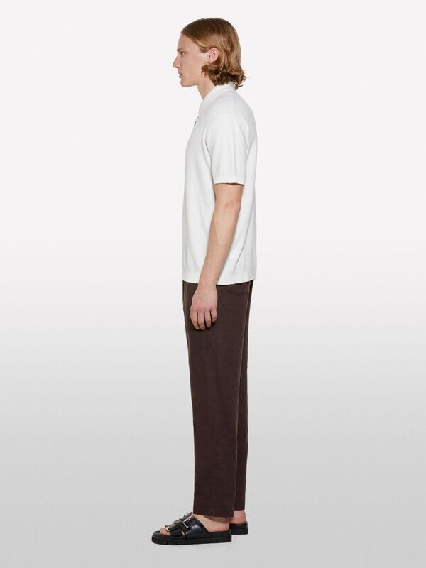 %100 Pamuk Triko Polo T-Shirt Erkek Krem Polo - 325P1094S300M