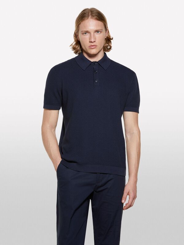 %100 Pamuk Triko Polo T-Shirt Erkek Lacivert Polo - 325P1094S300M