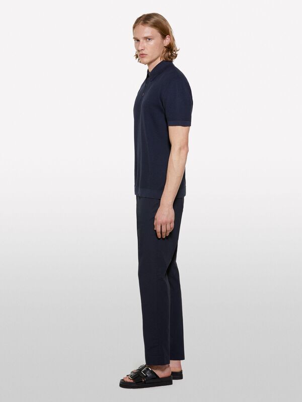 %100 Pamuk Triko Polo T-Shirt Erkek Lacivert Polo - 325P1094S300M