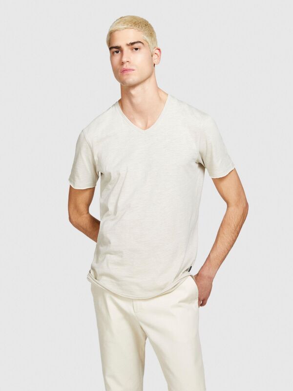 %100 Pamuk V Yaka Slim Fit T-Shirt Erkek Bej T-Shirt - 324P3WF0S4001