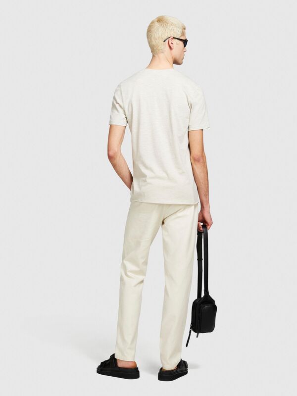 %100 Pamuk V Yaka Slim Fit T-Shirt Erkek Bej T-Shirt - 324P3WF0S4001