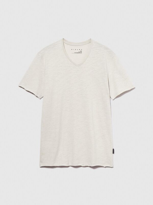 %100 Pamuk V Yaka Slim Fit T-Shirt Erkek Bej T-Shirt - 324P3WF0S4001