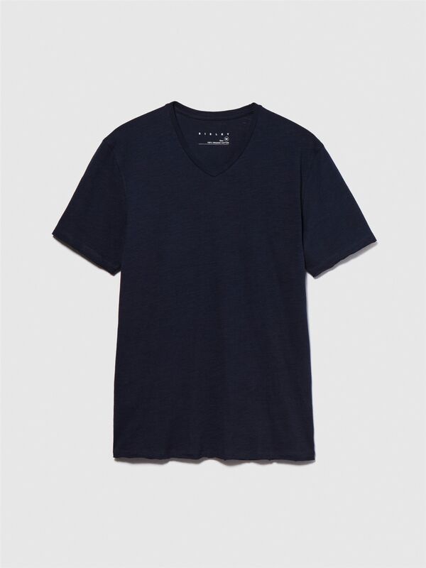 %100 Pamuk V Yaka Slim Fit T-Shirt Erkek Lacivert T-Shirt - 324P3WF0S4001