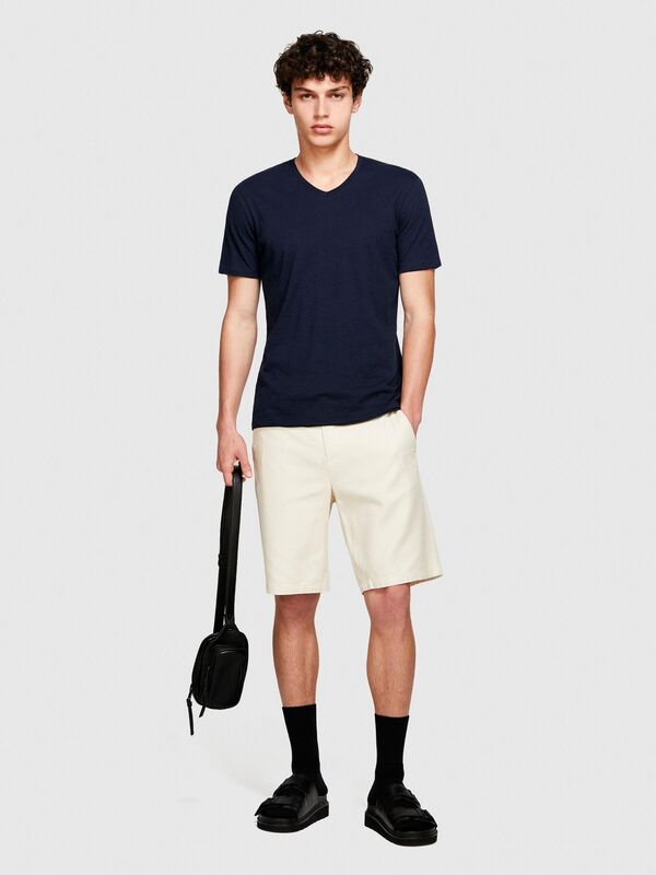 %100 Pamuk V Yaka Slim Fit T-Shirt Erkek Lacivert T-Shirt - 324P3WF0S4001