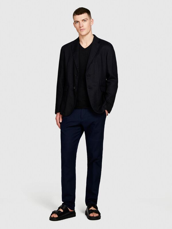 %100 Pamuk V Yaka Slim Fit T-Shirt Erkek Siyah T-Shirt - 324P3WF0S4001