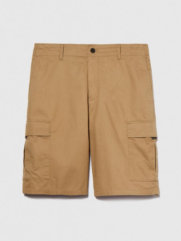 %100 Pamuk Yama Cepli Kemer Delikli Kargo Bermuda Şort Erkek Kahverengi Şort - 324P4IUKS9015
