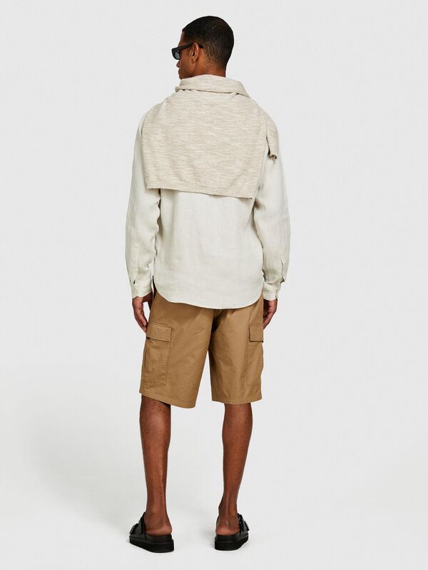 %100 Pamuk Yama Cepli Kemer Delikli Kargo Bermuda Şort Erkek Kahverengi Şort - 324P4IUKS9015