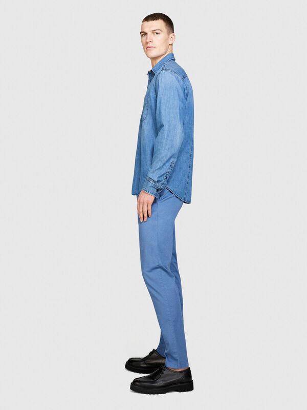 %100 Pamuk Yıkama Efektli Cep Detaylı Denim Gömlek Erkek Renkli Gömlek - 324P5FV6SQ017