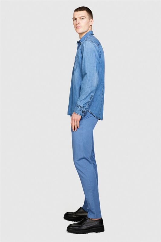 %100 Pamuk Yıkama Efektli Cep Detaylı Denim Gömlek Erkek Renkli Gömlek - 324P5FV6SQ017