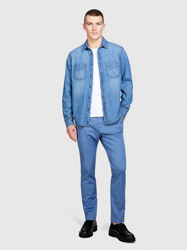 %100 Pamuk Yıkama Efektli Cep Detaylı Denim Gömlek Erkek Renkli Gömlek - 324P5FV6SQ017