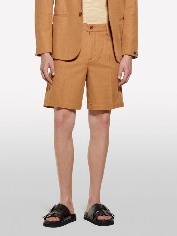 %100 Pamuk Yırtmaç Detaylı Regular Fit Bermuda Şort Erkek Kahverengi Şort - 325P4GJ0S9018