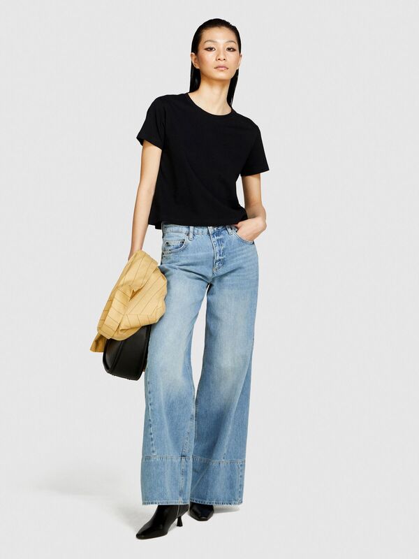 %100 Pamuk Yuvarlak Yakalı T-Shirt Kadın Siyah T-Shirt - 324P3I1XL101S