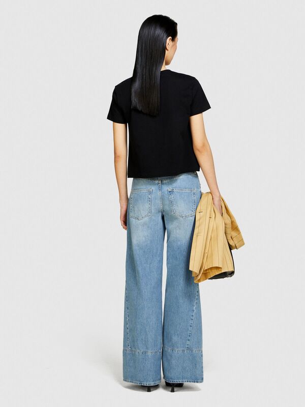 %100 Pamuk Yuvarlak Yakalı T-Shirt Kadın Siyah T-Shirt - 324P3I1XL101S