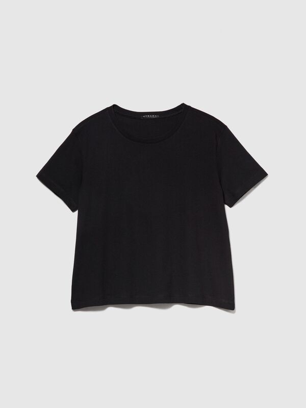 %100 Pamuk Yuvarlak Yakalı T-Shirt Kadın Siyah T-Shirt - 324P3I1XL101S