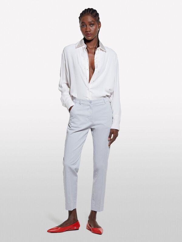 %100 Viskoz Arkası Uzun Over Fit Gömlek Kadın Bej Gömlek - 325P5IDTLQ08R