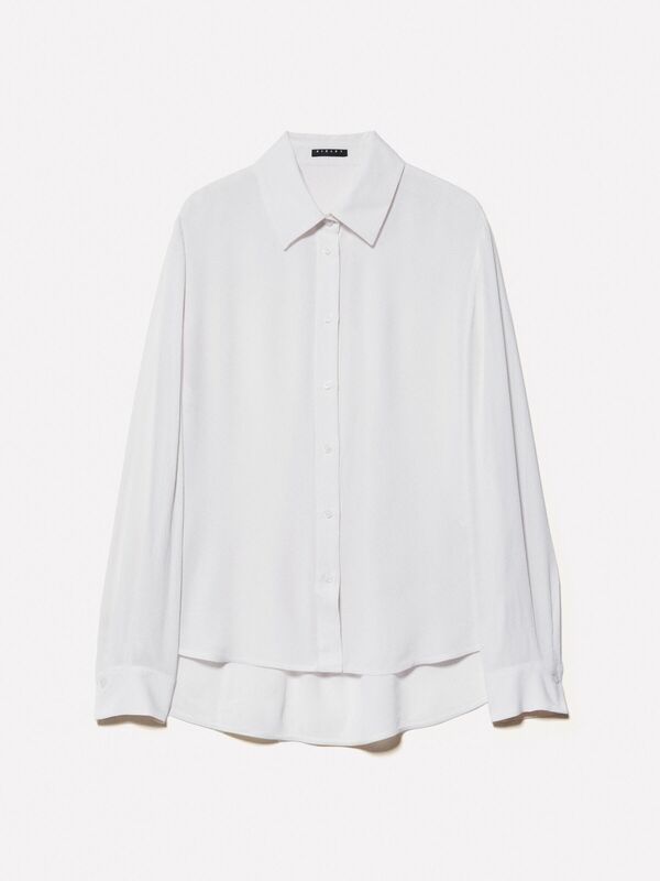 %100 Viskoz Arkası Uzun Over Fit Gömlek Kadın Bej Gömlek - 325P5IDTLQ08R