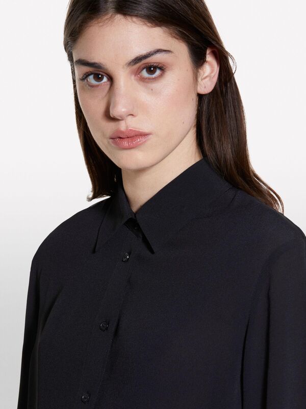 %100 Viskoz Arkası Uzun Over Fit Gömlek Kadın Siyah Gömlek - 325P5IDTLQ08R