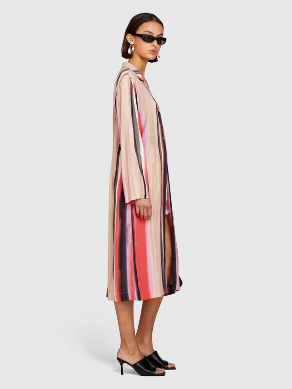 %100 Viskoz Baskılı Gömlek Yaka Uzun Kollu Elbise Kadın Yeşil Gömlek - 324P5ZDNLQ07A