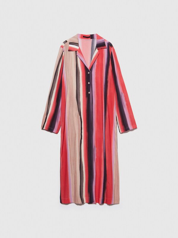 %100 Viskoz Baskılı Gömlek Yaka Uzun Kollu Elbise Kadın Yeşil Gömlek - 324P5ZDNLQ07A