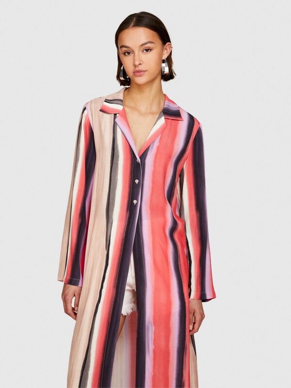 %100 Viskoz Baskılı Gömlek Yaka Uzun Kollu Elbise Kadın Yeşil Gömlek - 324P5ZDNLQ07A