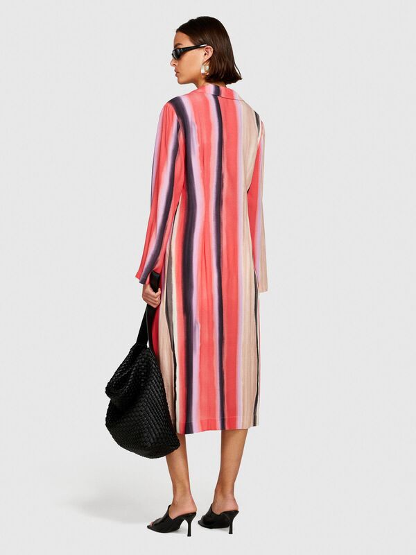 %100 Viskoz Baskılı Gömlek Yaka Uzun Kollu Elbise Kadın Yeşil Gömlek - 324P5ZDNLQ07A