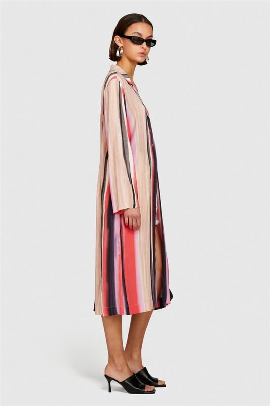 %100 Viskoz Baskılı Gömlek Yaka Uzun Kollu Elbise Kadın Yeşil Gömlek - 324P5ZDNLQ07A