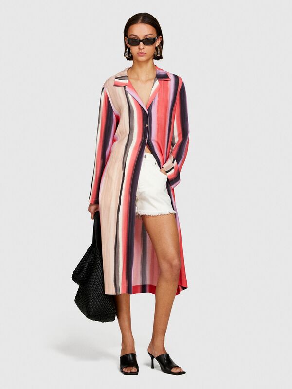 Sisley - %100 Viskoz Baskılı Gömlek Yaka Uzun Kollu Elbise Kadın Yeşil Gömlek - 324P5ZDNLQ07A