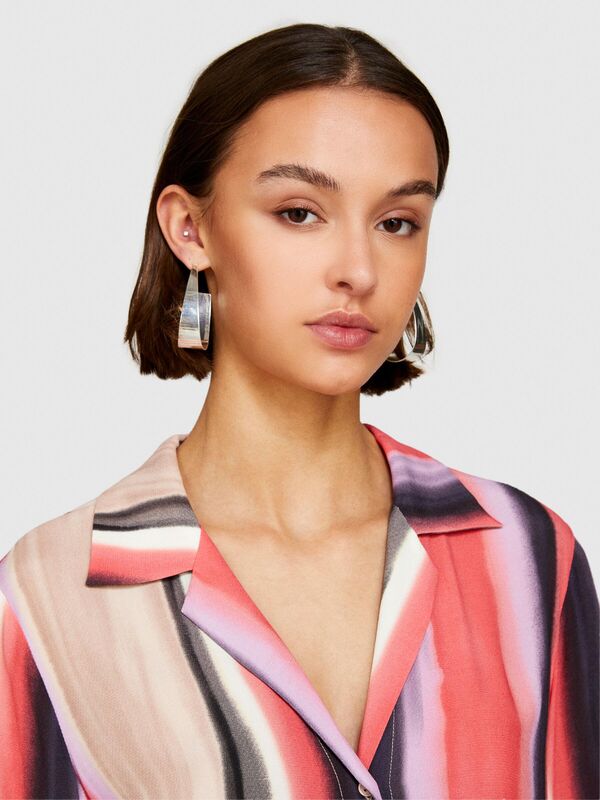 %100 Viskoz Baskılı Gömlek Yaka Uzun Kollu Elbise Kadın Yeşil Gömlek - 324P5ZDNLQ07A