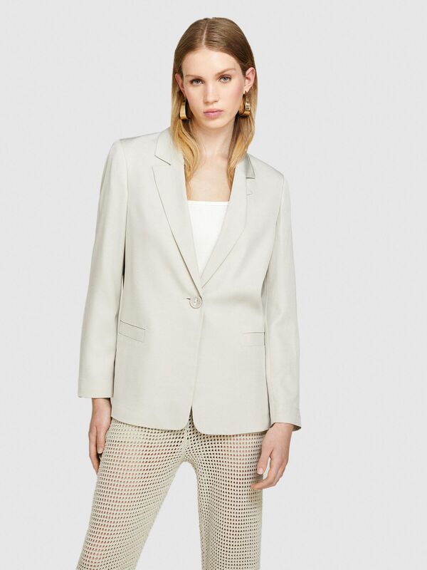 %100 Viskoz Cebi Biyeli Tek Düğmeli Saten Blazer Ceket Kadın Gri Ceket - 324P29NMLW023