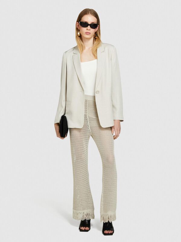 %100 Viskoz Cebi Biyeli Tek Düğmeli Saten Blazer Ceket Kadın Gri Ceket - 324P29NMLW023