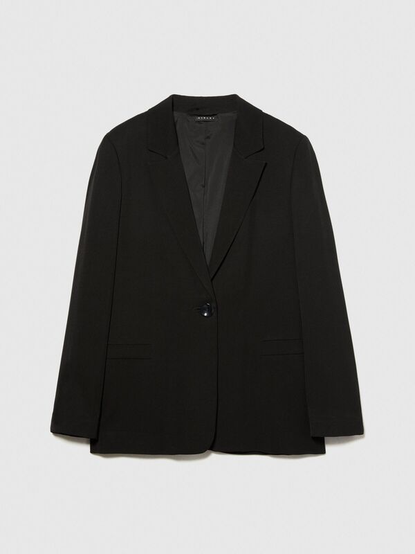 %100 Viskoz Cebi Biyeli Tek Düğmeli Saten Blazer Ceket Kadın Siyah Ceket - 324P29NMLW023