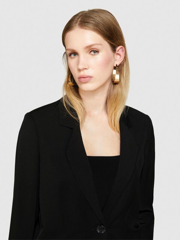%100 Viskoz Cebi Biyeli Tek Düğmeli Saten Blazer Ceket Kadın Siyah Ceket - 324P29NMLW023