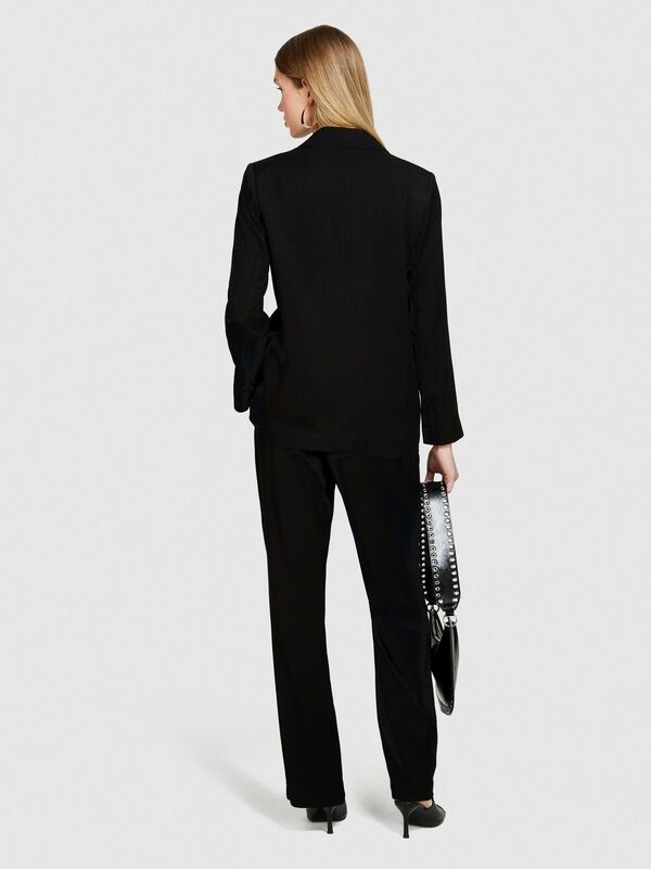 %100 Viskoz Cebi Biyeli Tek Düğmeli Saten Blazer Ceket Kadın Siyah Ceket - 324P29NMLW023