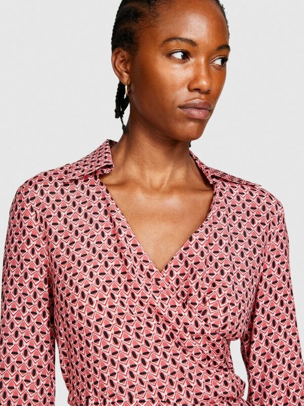 %100 Viskoz Desenli Gömlek V Yaka Anvelop Elbise Kadın Siyah Elbise - 323A4UTSLV049