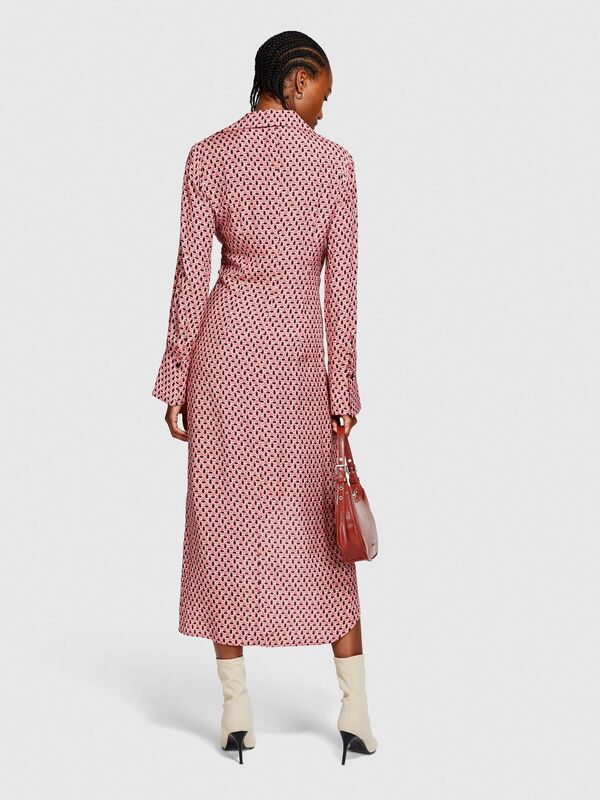 %100 Viskoz Desenli Gömlek V Yaka Anvelop Elbise Kadın Siyah Elbise - 323A4UTSLV049