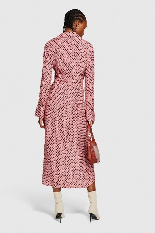 %100 Viskoz Desenli Gömlek V Yaka Anvelop Elbise Kadın Siyah Elbise - 323A4UTSLV049