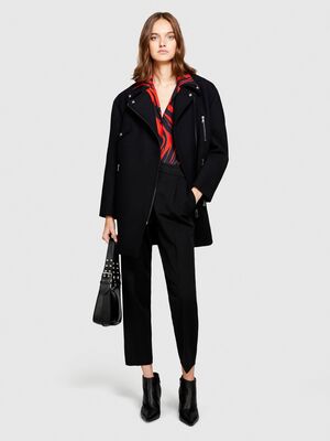 Sisley - %100 Viskoz Desenli Gömlek V Yaka Saten Gömlek Kadın Siyah Gömlek - 323A53CRLQ05U