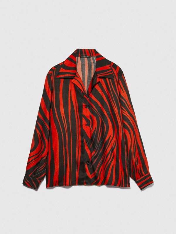 %100 Viskoz Desenli Gömlek V Yaka Saten Gömlek Kadın Siyah Gömlek - 323A53CRLQ05U