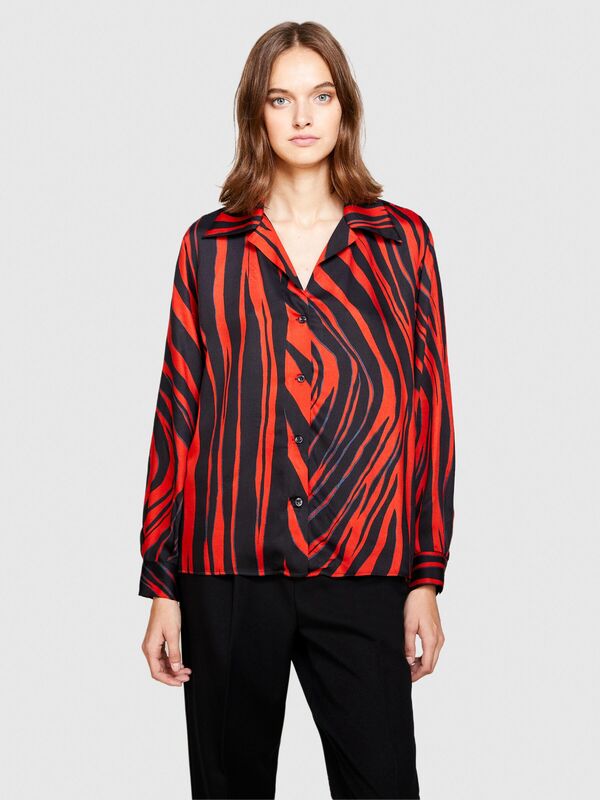 %100 Viskoz Desenli Gömlek V Yaka Saten Gömlek Kadın Siyah Gömlek - 323A53CRLQ05U