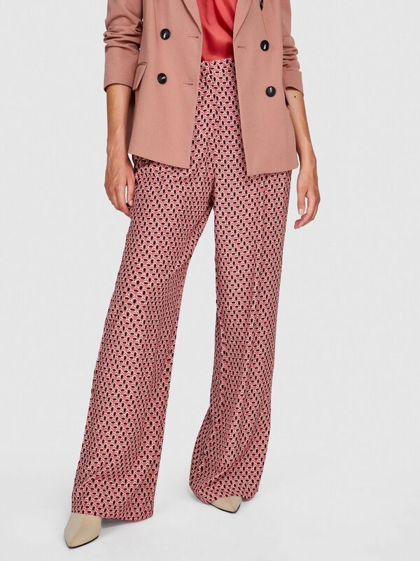 Sisley - %100 Viskoz Desenli Palazzo Pantolon Kadın Siyah Pantolon - 323A4UTSLF03T