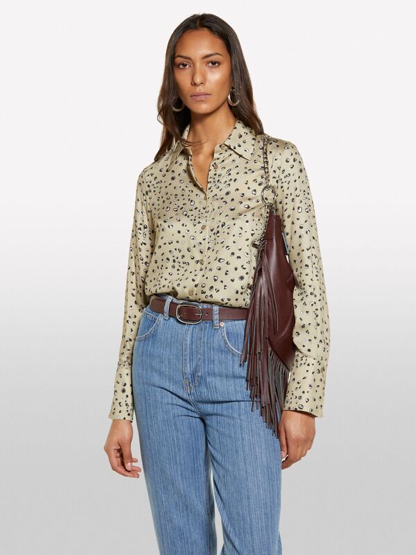 Sisley - %100 Viskoz Desenli Regular Fit Gömlek Kadın Beyaz Mix Gömlek - 325P5PHVLQFF7