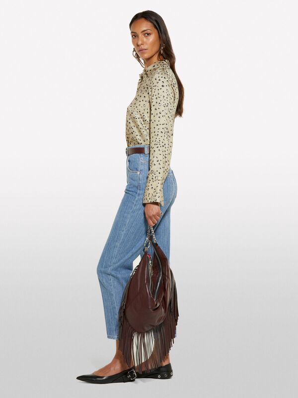 %100 Viskoz Desenli Regular Fit Gömlek Kadın Beyaz Mix Gömlek - 325P5PHVLQFF7