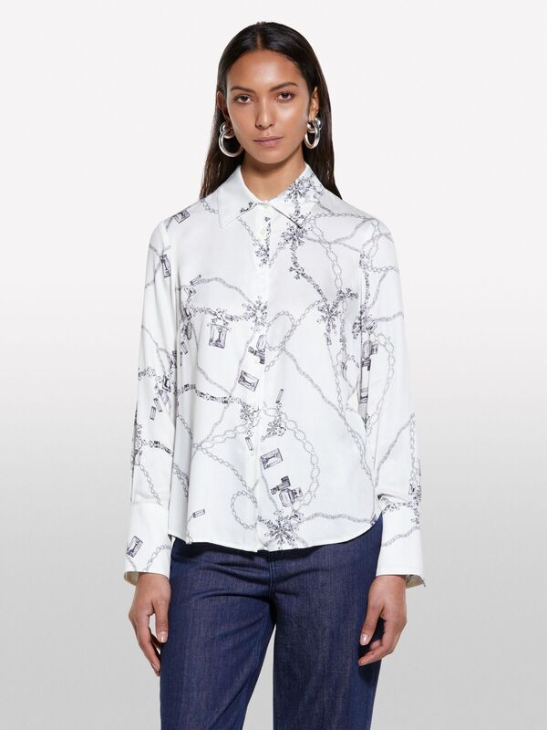 %100 Viskoz Desenli Regular Fit Gömlek Kadın Krem Mix Gömlek - 325P5PHVLQFF7