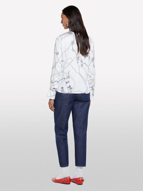 %100 Viskoz Desenli Regular Fit Gömlek Kadın Krem Mix Gömlek - 325P5PHVLQFF7